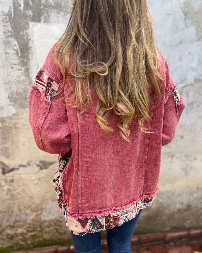 EVA - Kurtka Casual z Denimu w Stylu Patchwork