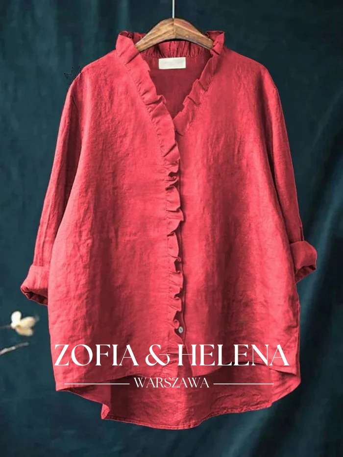 Koszula z falbanami z bawełny i lnu dla kobiet