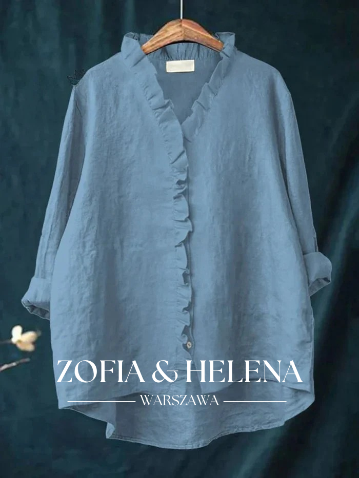 Koszula z falbanami z bawełny i lnu dla kobiet