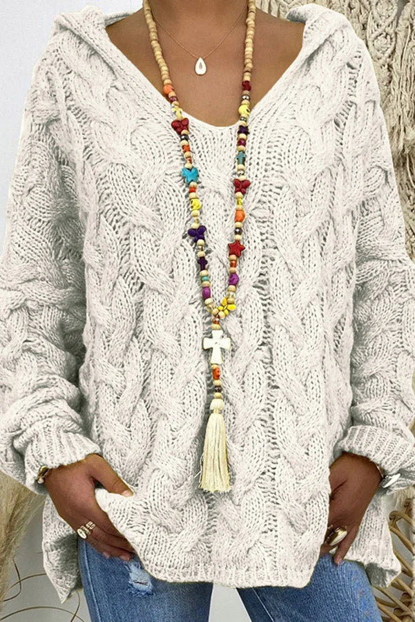 Orion Sweter z kapturem z dzianiny w warkocze