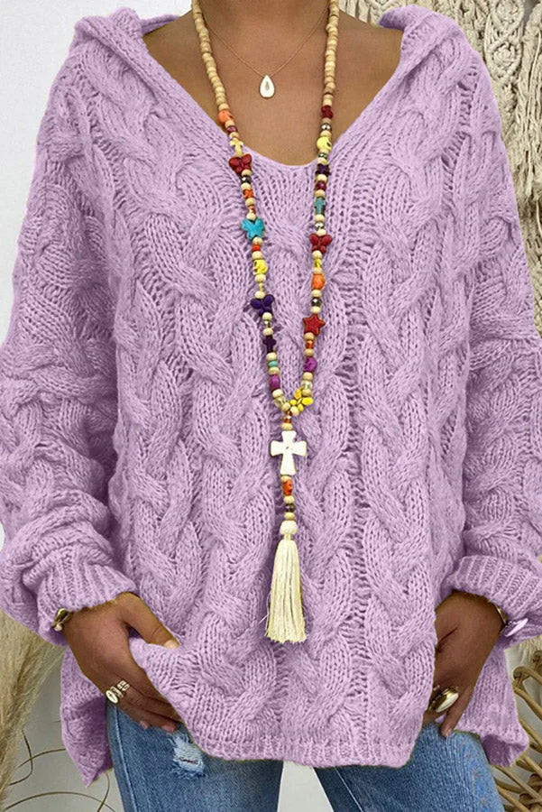 Orion Sweter z kapturem z dzianiny w warkocze