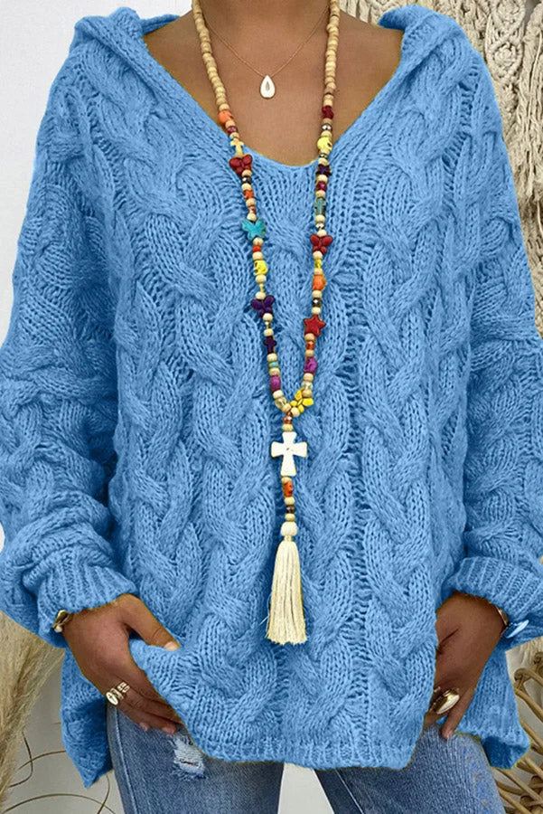 Orion Sweter z kapturem z dzianiny w warkocze