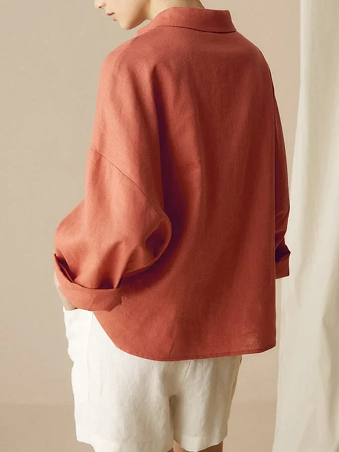 Kobieca lniana koszula z długim rękawem