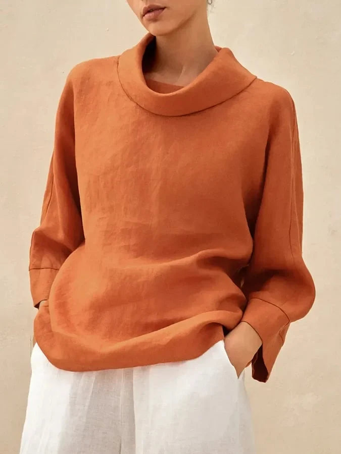 Damska Lniana Casual Długa Rękaw Góra