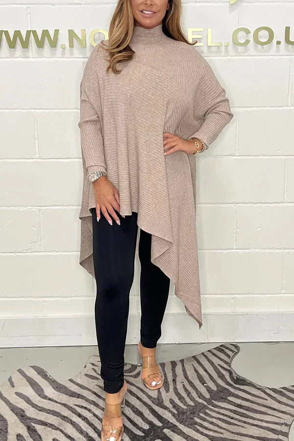 Jednolity kolor golf długi rękaw luźny dzianinowy sweter