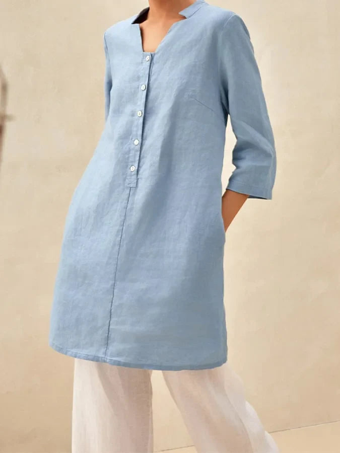 Damska codzienna sukienka z guzikami jednolity kolor