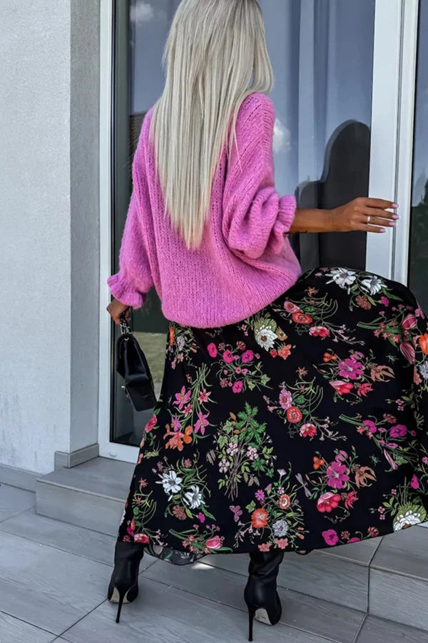 Jednolity kolor okrągły dekolt falbaniasty długi rękaw dzianinowy sweter