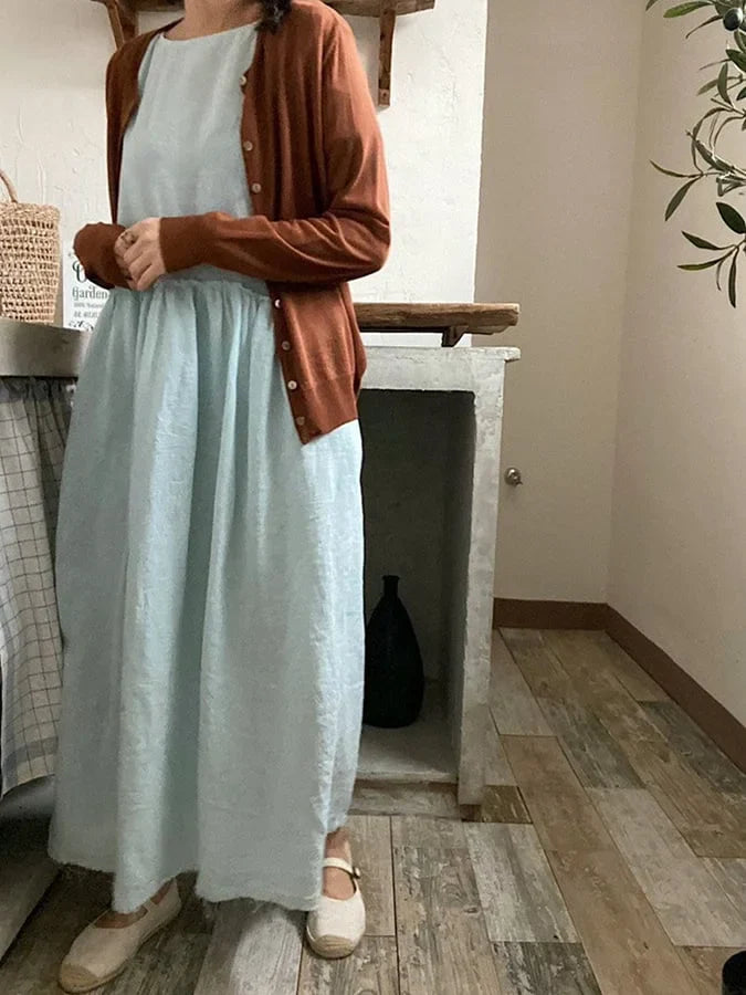 Kobieta Luźna Sukienka Bawełniana z Rękawem Trzech Czwartych