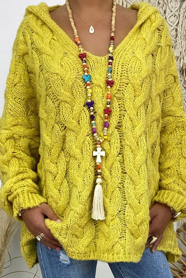 Orion Sweter z kapturem z dzianiny w warkocze